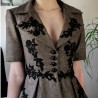 Peplum tweed short jacket with short sleeves and open back