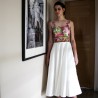 White floral sleeveless mi length wedding summer dress