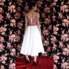 White floral sleeveless mi length wedding summer dress