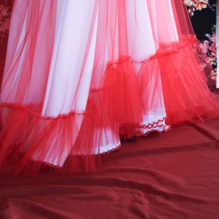 Long sleeveless wedding tulle dress with deep V at the back