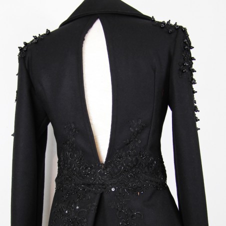 Black woolen peplum tailored jacket