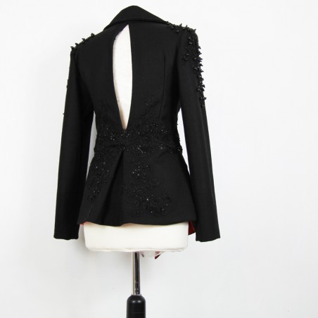 Black woolen peplum tailored jacket