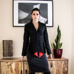 Black woolen peplum tailored jacket