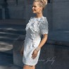 Short open back wedding dress in white tweed with short sleeves