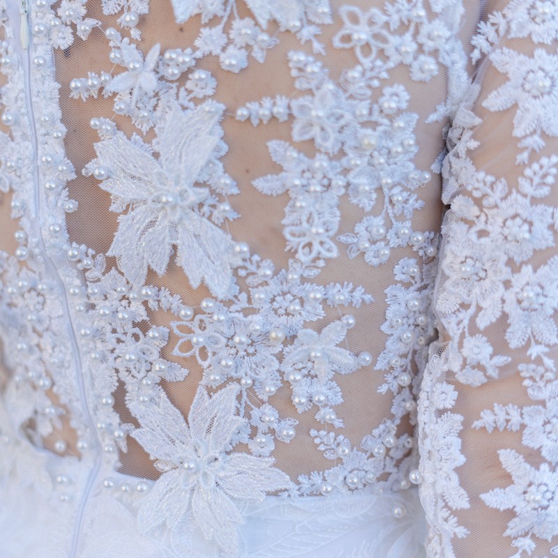 Modest Lace Wedding Dress  Pencil Style Hand Embellished