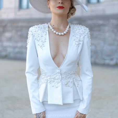 White wedding beaded peplum jacket