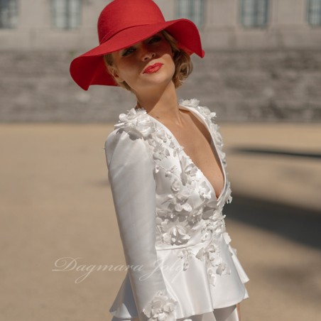 White wedding floral peplum jacket