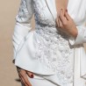 White wedding asymmetrical peplum shawl collar jacket
