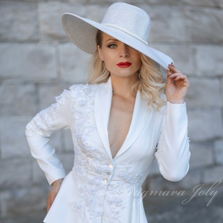 White wedding asymmetrical peplum shawl collar jacket