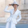 White wedding peplum shawl collar asymmetrical jacket