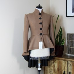 Asymmetrical winter woolen short coat with officer collar, made to measure in France