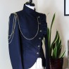 Veste courte bleue marine asymétrique, à boutonnage croisée, faite sur mesure