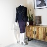 Veste courte bleue marine asymétrique, à boutonnage croisée, faite sur mesure