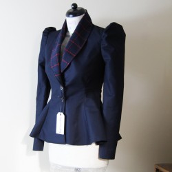 Navy tuxedo single breasted blazer fit and flare with puff sleeves made to measure