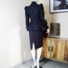 Tailleur jupe droite avec veste col châle et manches bouffantes , fait sur mesure en France