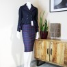 Navy double breasted blazer with asymmetrical peplum , made to measure