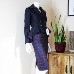 Double breasted navy skirt suit with peplum jacket , made to measure