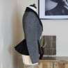 Blazer femme à boutonnage simple, croisé, à basque en tweed gris, fait sur mesure