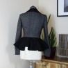 Double breasted gray tweed jacket with peplum, made to measure