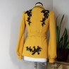 Back view of mustard shawl collar evening jacket for women Back view of mustard shawl collar evening jacket for women