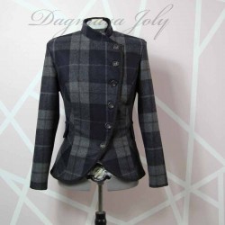 Plaid asymmetrical women outerwear blazer, made to measure