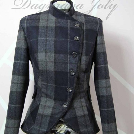 Plaid asymmetrical women outerwear blazer, made to measure