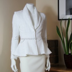 White fit and flare tweed blazer with shawl collar, made to measure