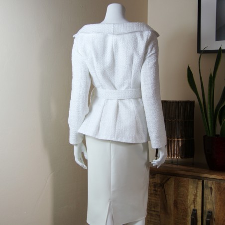 White pencil skirt suit in tweed, made to measure
