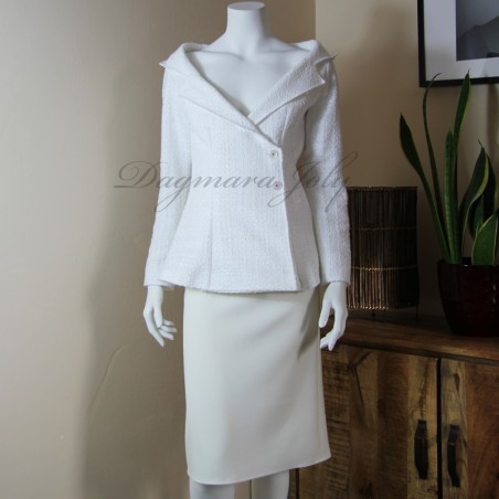 White pencil skirt suit in tweed, made to measure