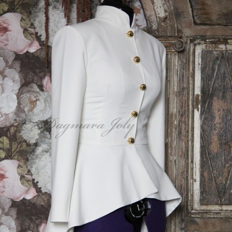 Asymmetrical peplum women blazer with officer col, button down, made to measure
