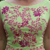 Linen short sleeveless green dress , floral design, embroidered.