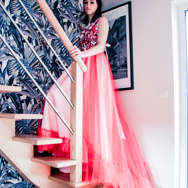 red tulle wedding dress